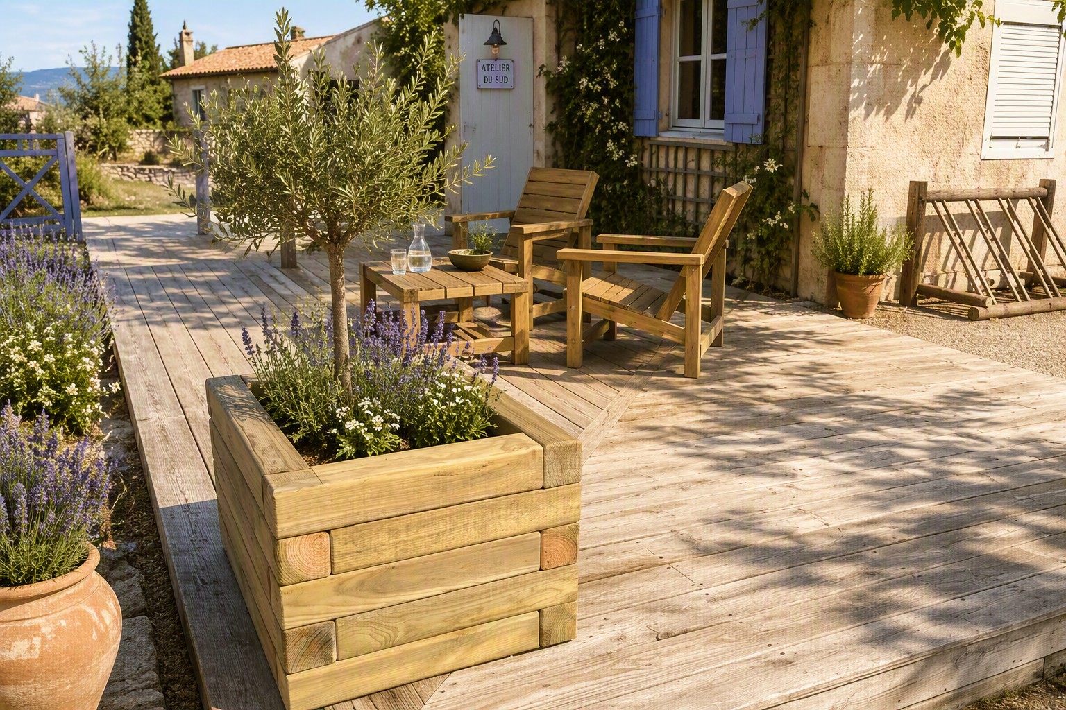 bac yucca salon de jardin et rack à vélo